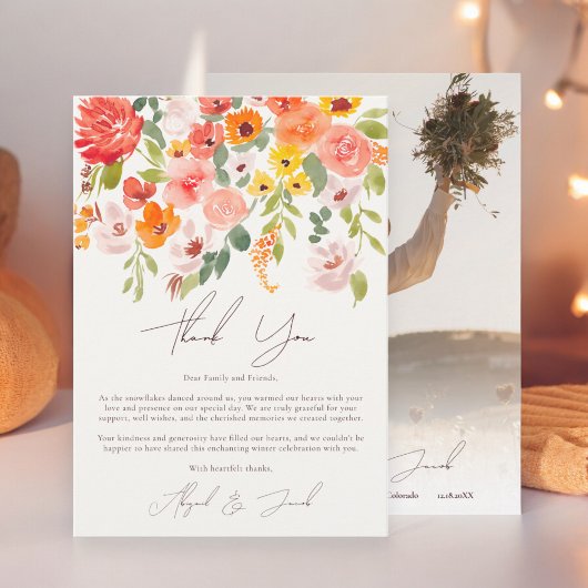 Carte De Remerciements Boho automne mariage photo floral rustique