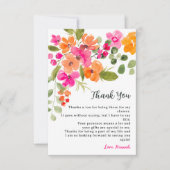 Carte De Remerciements Boho automne orange floral aquarelle enterrement d (Devant)