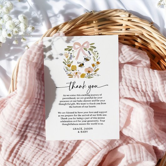 Carte De Remerciements Boho Bee & Wildflower Baby Shower
