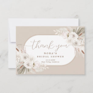 Carte De Remerciements Boho Blanc et Fleurs Séchées Neutres