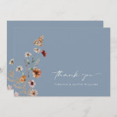 Carte De Remerciements Boho bleu Dusty (Devant / Derrière)
