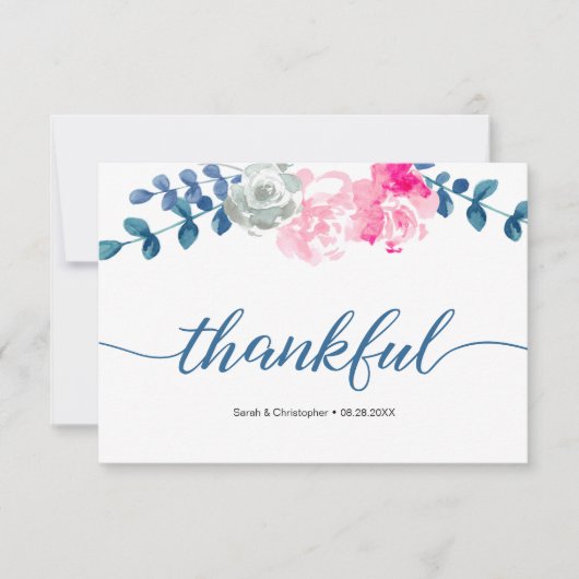 Carte De Remerciements Boho Bliss : Elégant Mariage de fleurs d'aquarelle (Devant)