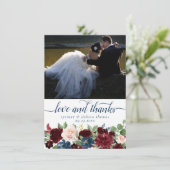 Carte De Remerciements Boho Blooms | Rustic Navy et Red Photo Love and (Debout devant)