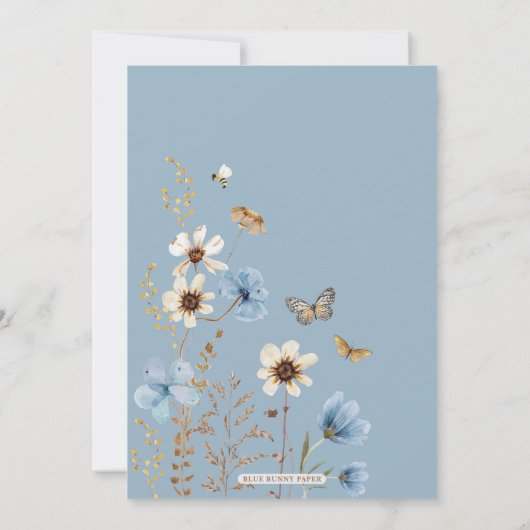 Carte De Remerciements Boho Blue Fleur sauvage Garden Baby shower garçon (Dos)