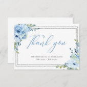 Carte de remerciements Boho Blue floral argent bab (Devant / Derrière)
