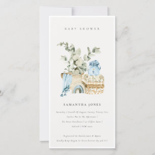 Carte De Remerciements Boho Blue Nursery Foliage Boy Baby shower Invitati