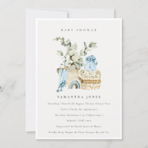 Carte De Remerciements Boho Blue Nursery Foliage Boy Baby shower Invitati