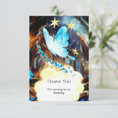 Carte De Remerciements Boho Blue Papillon Anniversaire (Debout devant)