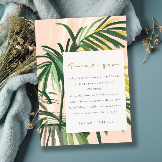 Carte De Remerciements Boho Blush Green Tropical Palm Beach Mariage