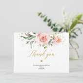 Carte De Remerciements Boho Blush rose floral eucalyptus or Bride (Debout devant)