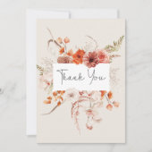 Carte De Remerciements Boho Brûlé Orange Arc Floral Monogramme Beige (Devant)