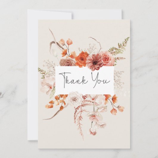 Carte De Remerciements Boho Brûlé Orange Arc Floral Monogramme Beige (Devant)