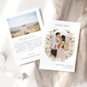 Carte De Remerciements Boho brûlé oranger fleur couronne Mariage Photo