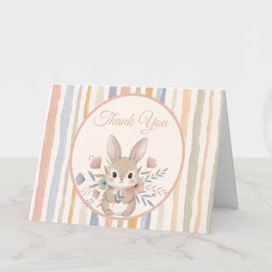 Carte De Remerciements Boho Bunny Watercolor Stripe 