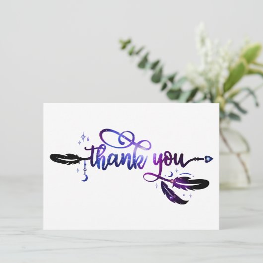 Carte De Remerciements Boho céleste pourpre (Debout devant)