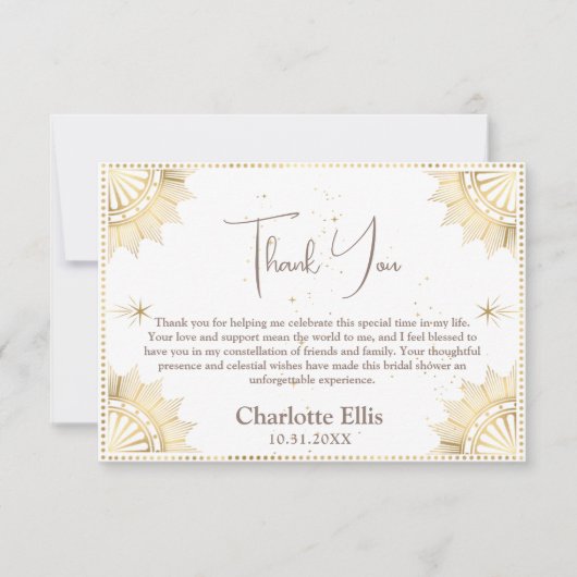 Carte De Remerciements Boho Céleste Tarot Mariage Thème Soleil et Lune (Devant)