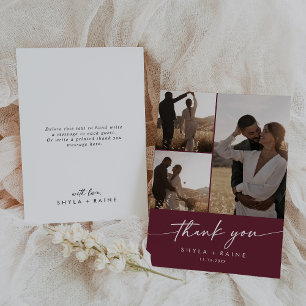 Carte De Remerciements Boho Chic Bourgogne Rouge Mariage photo Collage