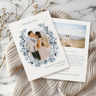 Carte De Remerciements Boho Chic Dusty Blue Grey Floral Mariage Photo