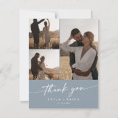 Carte De Remerciements Boho Chic Dusty Blue Mariage Photo Collage (Devant)