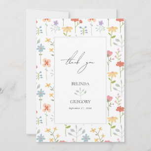 Carte De Remerciements Boho Chic Fleur sauvage Moderne Floral Mariage