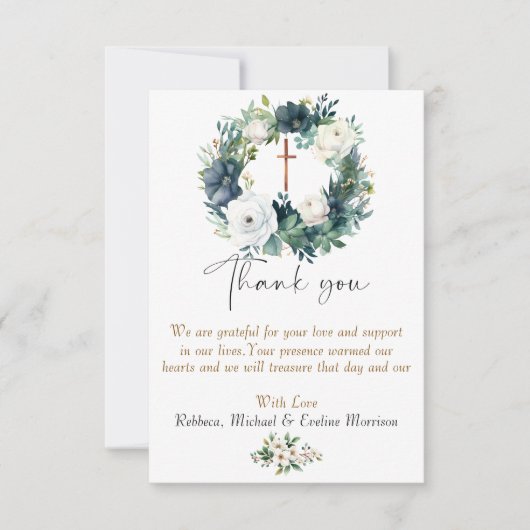 Carte De Remerciements Boho Chic Floral Girls Baptême (Devant)