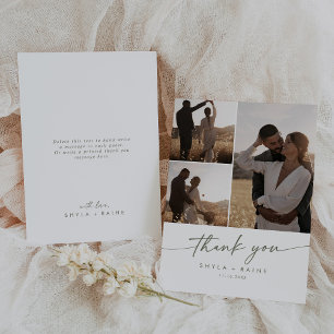 Carte De Remerciements Boho Chic Green et White Mariage Photo Collage