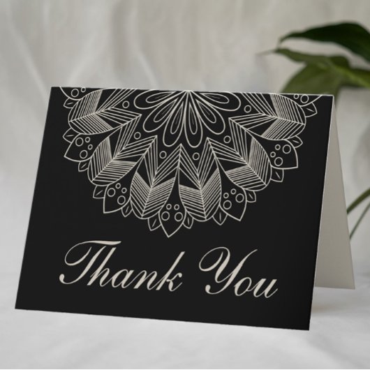 Carte De Remerciements Boho Chic Mandala Indian Elegant Black Wedding