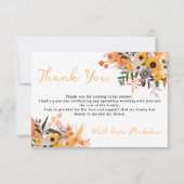 Carte De Remerciements Boho chic rustic orange sunflowers bridal (Devant)