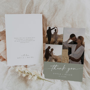Carte De Remerciements Boho Chic Sage Green Mariage Photo Collage