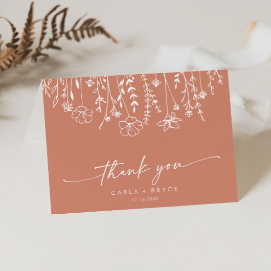 Carte De Remerciements Boho Chic Terracotta Wildflower Folded Wedding 