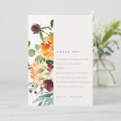 Carte De Remerciements Boho clair Jaune Orange Floral Mariage (Debout devant)