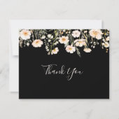 Carte De Remerciements Boho classique Fleur sauvage noir plat Mariage noi (Devant)