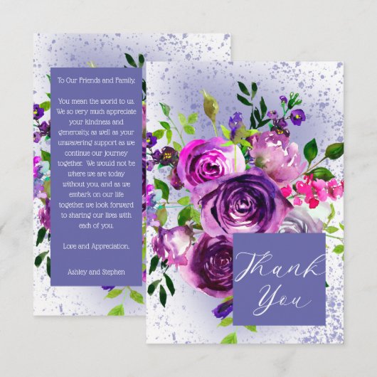 Carte De Remerciements Boho Classy Aquarelle Violet Floral (Devant / Derrière)