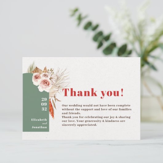 Carte De Remerciements Boho désert fleurs séchées tons terre (Debout devant)