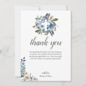 Carte De Remerciements Boho Dusty Blue Beige Fleurs Baptême (Devant)