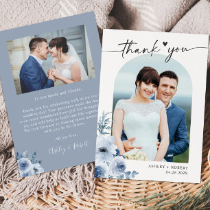 Carte De Remerciements Boho Dusty Blue Floral Moderne Arch Mariage Photo