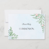 Carte De Remerciements Boho Dusty Blue Greenery Sainte Communion (Dos)