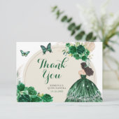 Carte De Remerciements Boho Emerald Green Princess Quinceañera (Debout devant)