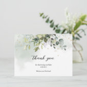 Carte De Remerciements Boho Eucalyptus verdure branches baby shower or (Debout devant)
