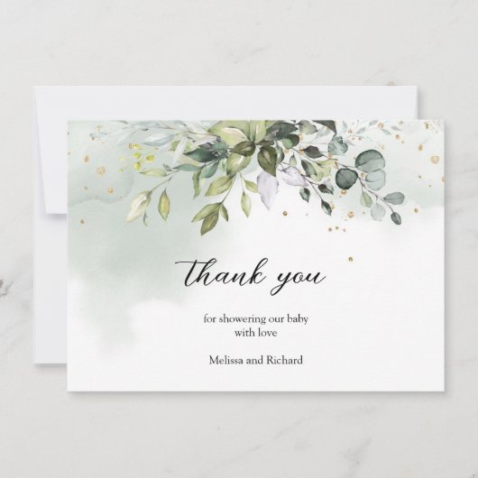Carte De Remerciements Boho Eucalyptus verdure branches baby shower or (Devant)