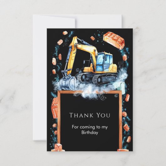 Carte De Remerciements Boho Excavator Construction Anniversaire (Devant)