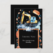 Carte De Remerciements Boho Excavator Construction Anniversaire (Devant / Derrière)