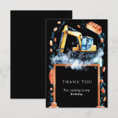 Carte De Remerciements Boho Excavatrice Construction Anniversaire (Devant / Derrière)