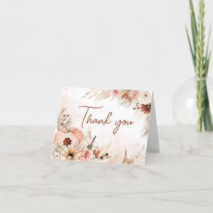 Carte De Remerciements Boho Fall Citrouille Pampas Baby shower en herbe