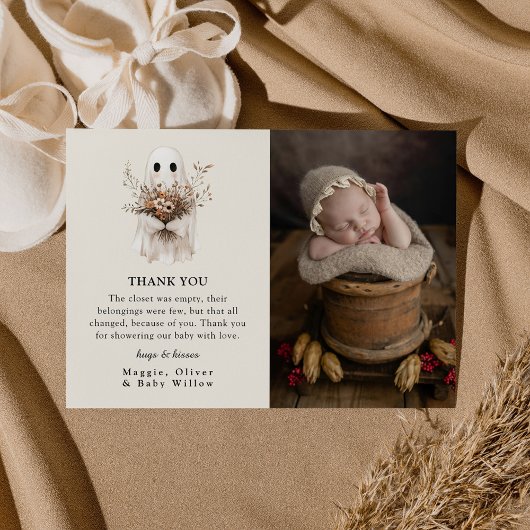 Carte De Remerciements Boho Fall Ghost Wildflower Baby Shower 