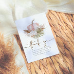 Carte De Remerciements Boho Fall Pampas & Fête des mariées Citrouille<br><div class="desc">Un carte de remerciements boho qui correspond à notre collection Fall In Love Boho Pampas & Citrouille Fête des mariées. Ce design est agrémenté d'un charmant citrouille rose vif orné d'un boho arrangé de pampas, de fleurs d'orchidées blanches, de roses et de feuilles de palmiers séchés. Le texte "Merci" est...</div>