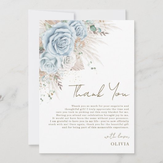 Carte De Remerciements Boho Fête de Mariage Fleurie Bleu Pastel avec Herb (Devant)