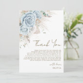 Carte De Remerciements Boho Fête de Mariage Fleurie Pastel Bleu avec Herb (Debout devant)