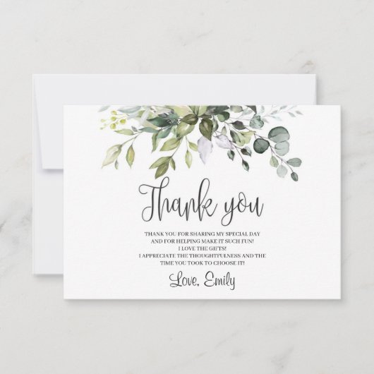Carte De Remerciements Boho feuillage vert eucalyptus douche nuptiale (Devant)