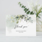 Carte De Remerciements Boho feuillage vert eucalyptus or feuille (Debout devant)